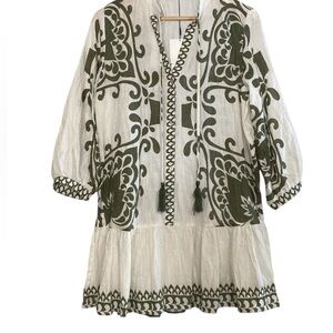 NWT Zara green and white boho tunic dress